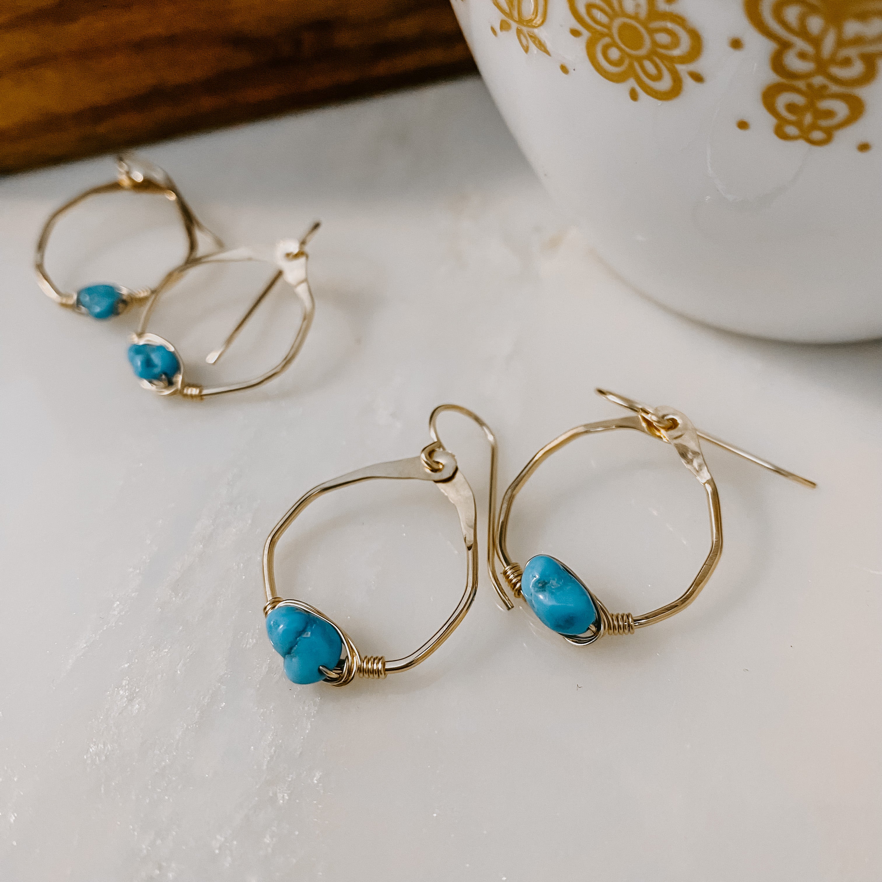 Kingman Turquoise Mini Organic Hoop Earrings